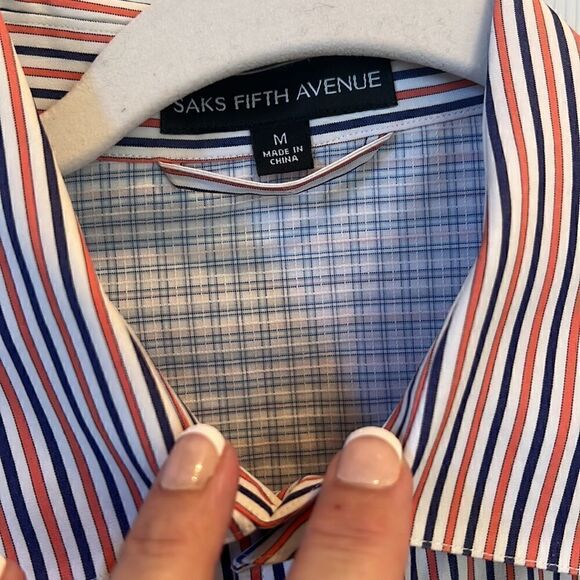 Saks Fifth Avenue Men’s M button-down dress shirt with plaid accent cuffs - Picture 11 of 15